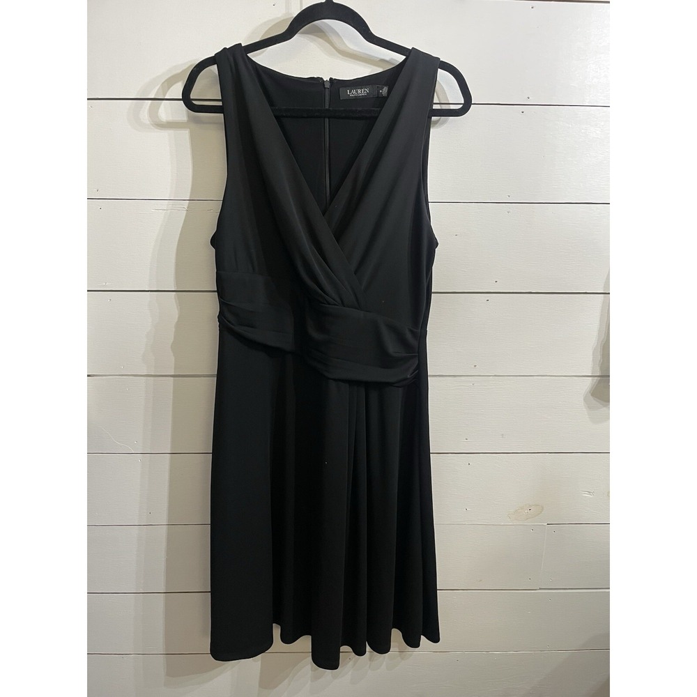 Ralph Lauren Women's Black V-Neck Sleeveless Jersey Dress Size 14 Black Label